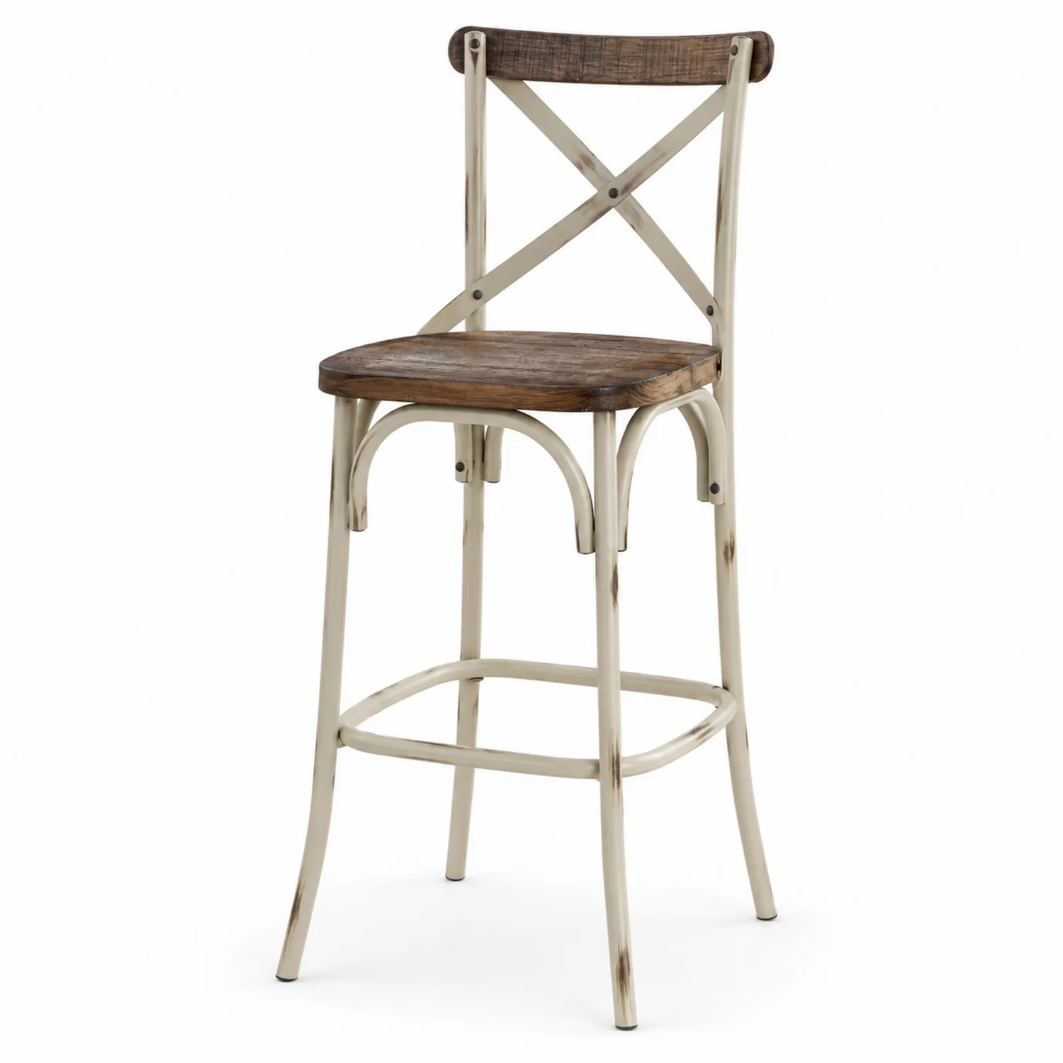 Barhocker Holz Metall X-Rücken Braun/Beige 100 cm