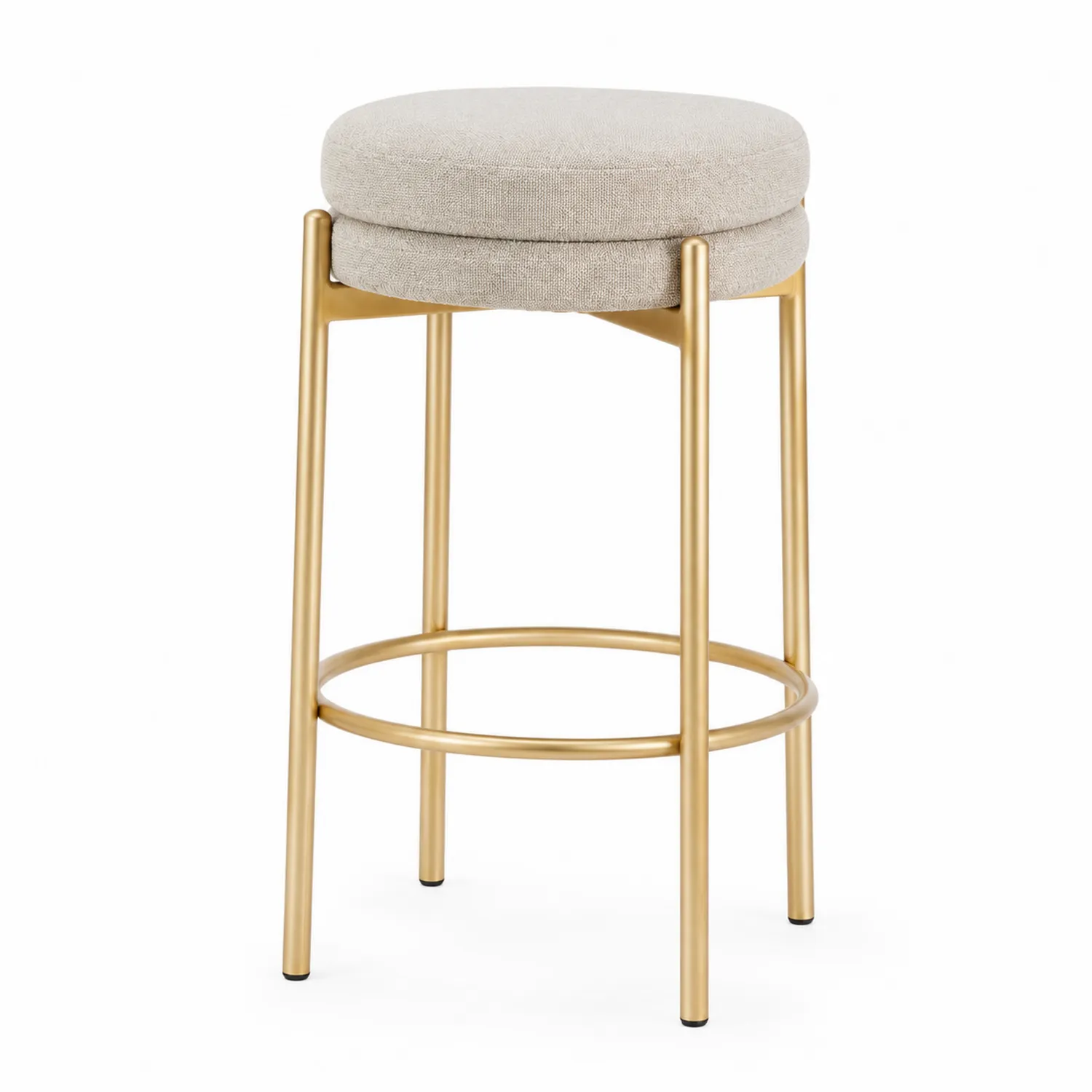 Barhocker aus Metall mit Leinenstoff-Sitz Beige und Gold