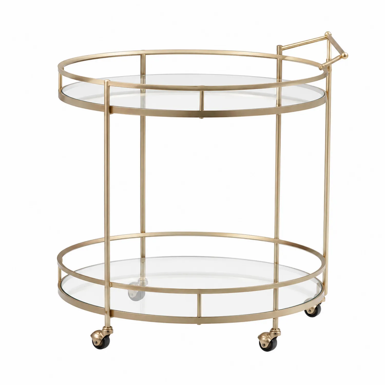 Runder Metall-Barwagen mit gehärtetem Glas in Gold