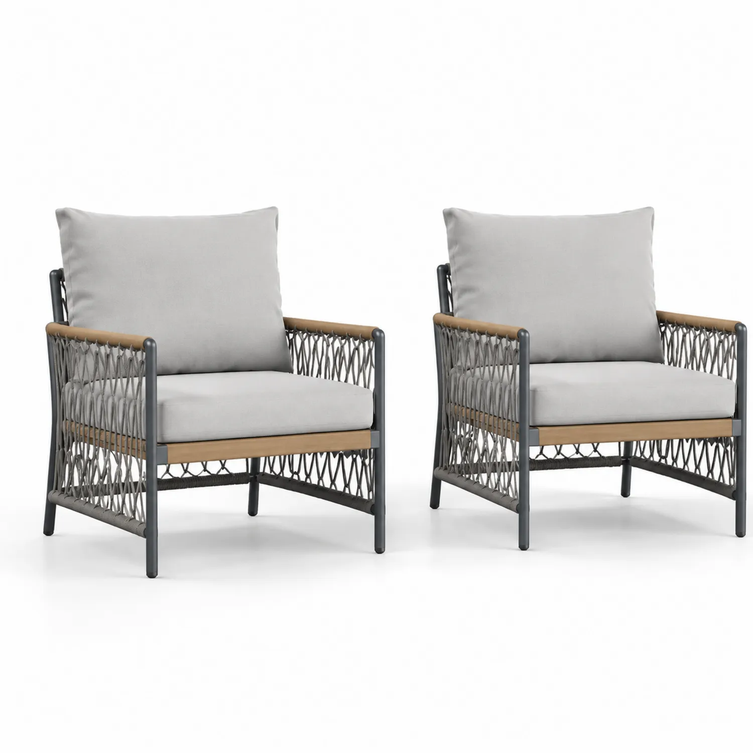 2er Set Rattansessel mit Stahlrahmen und Kissen