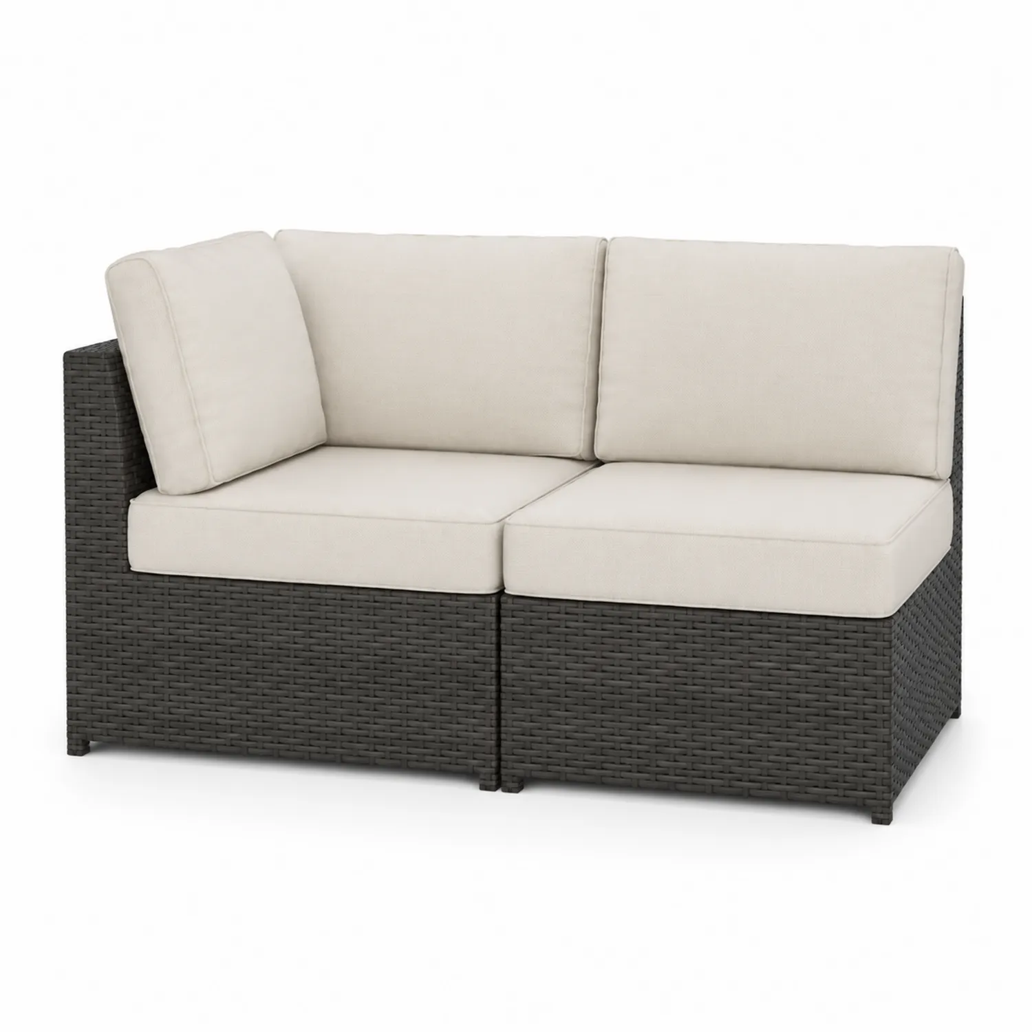 Gartensofa Eckmodul aus Rattan in Schwarz und Beige