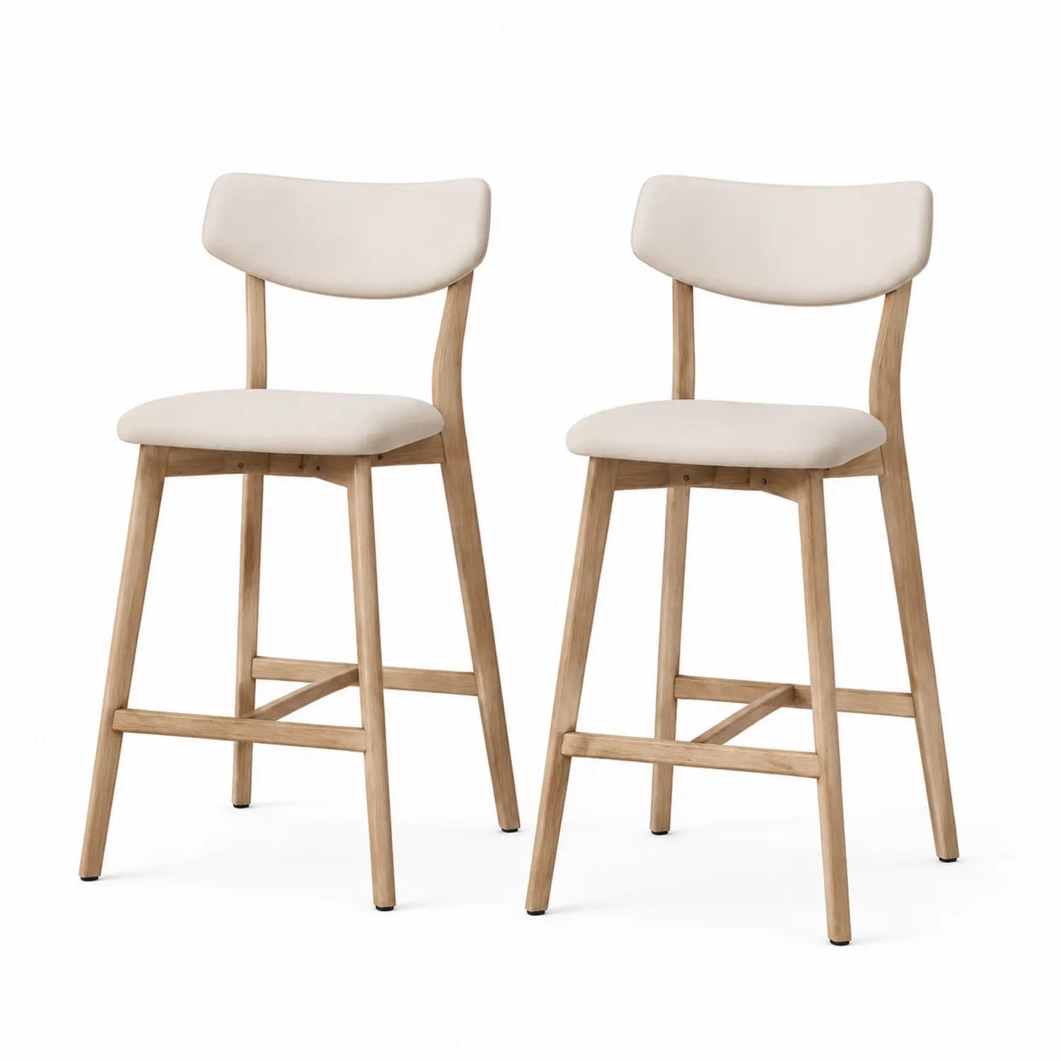 2er-Set Barhocker Holzrahmen Polyesterstoff Beige