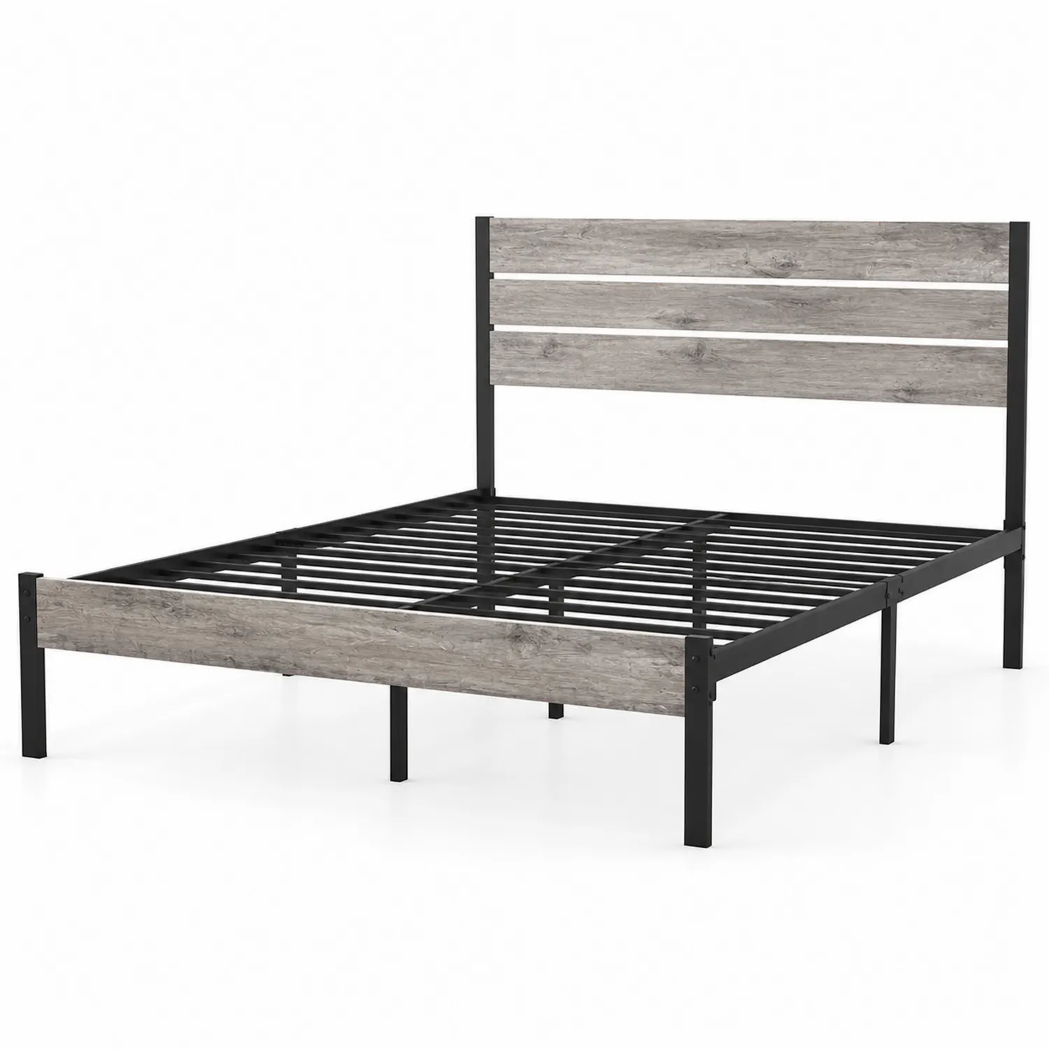 Stahlbettgestell mit Holzoptik Grau Schwarz 200x140 cm