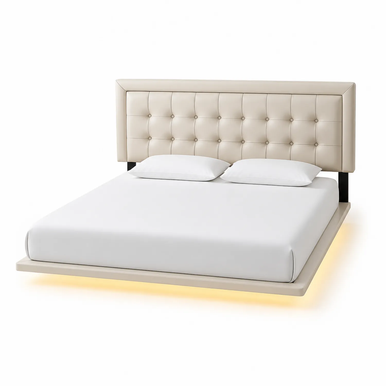 Doppelbett rechteckig beige Kunstleder 200x180 cm