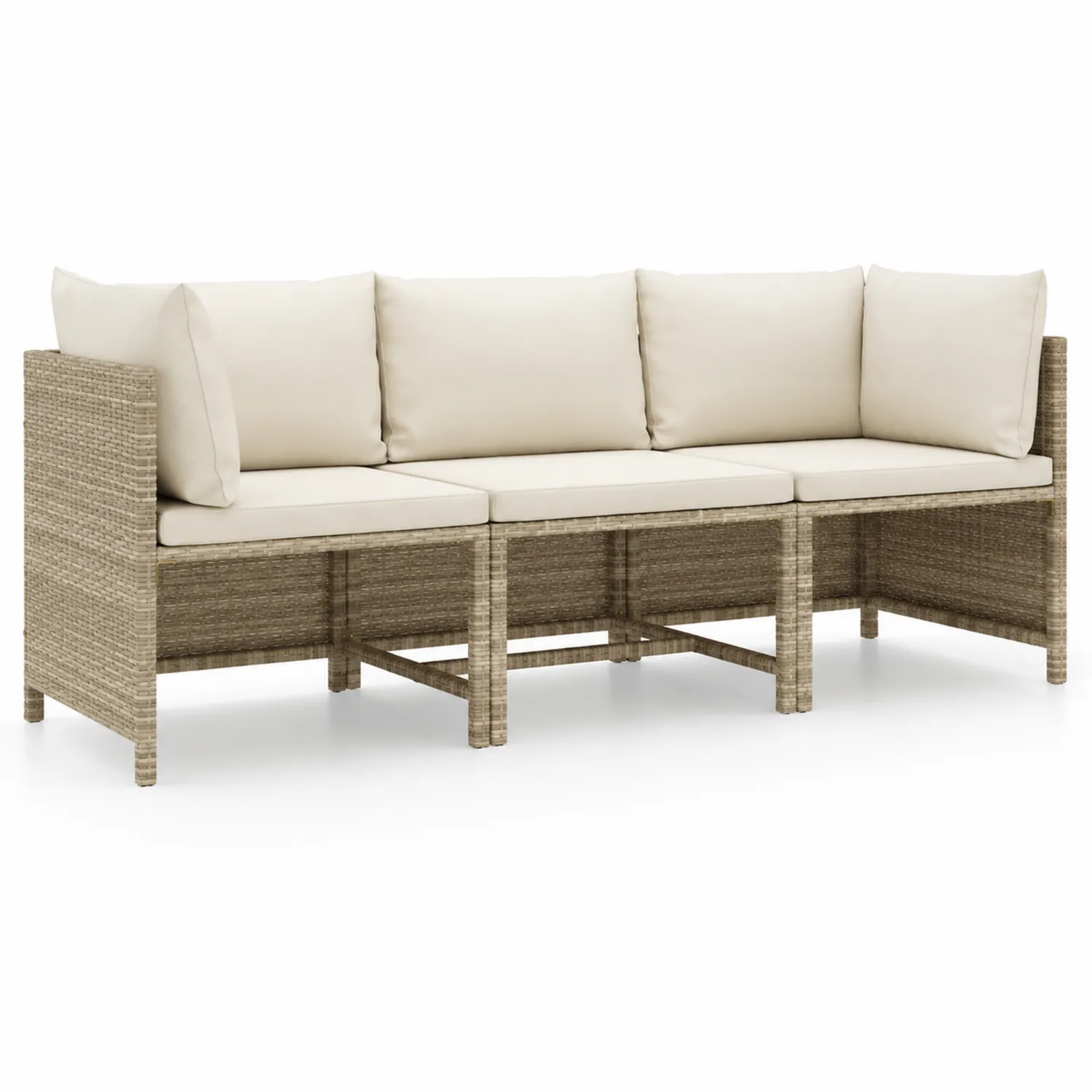 Garten-Sofa Eckmodul Beige Polyrattan 3-Sitzer
