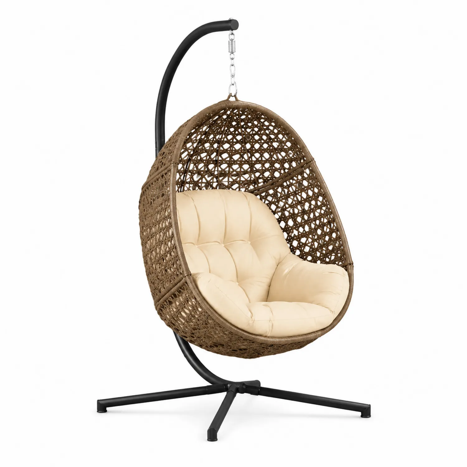 Rattan Hängesessel mit Polyesterkissen und Stahlgestell