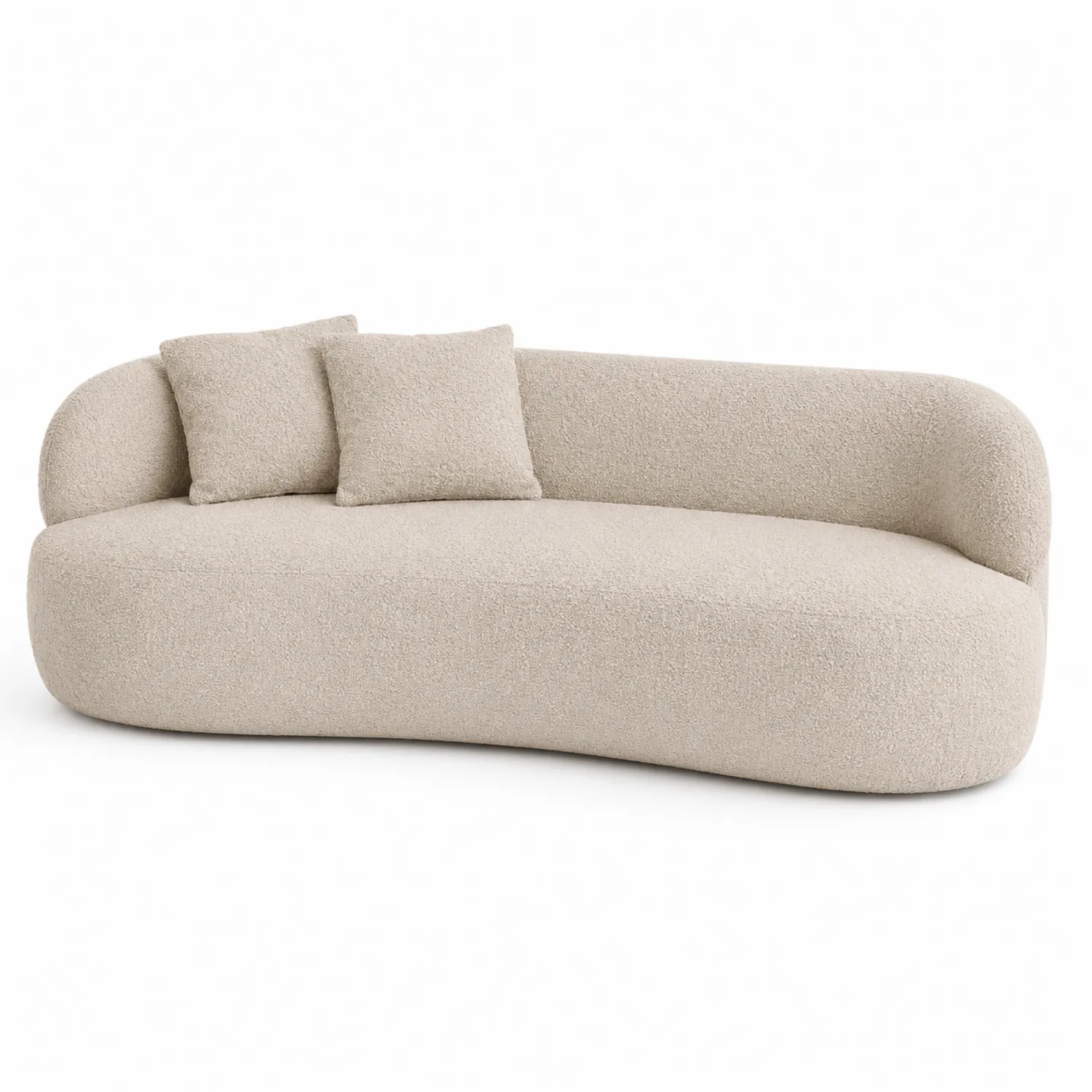 Beiges Bouclé-Sofa mit Kissen 200cm
