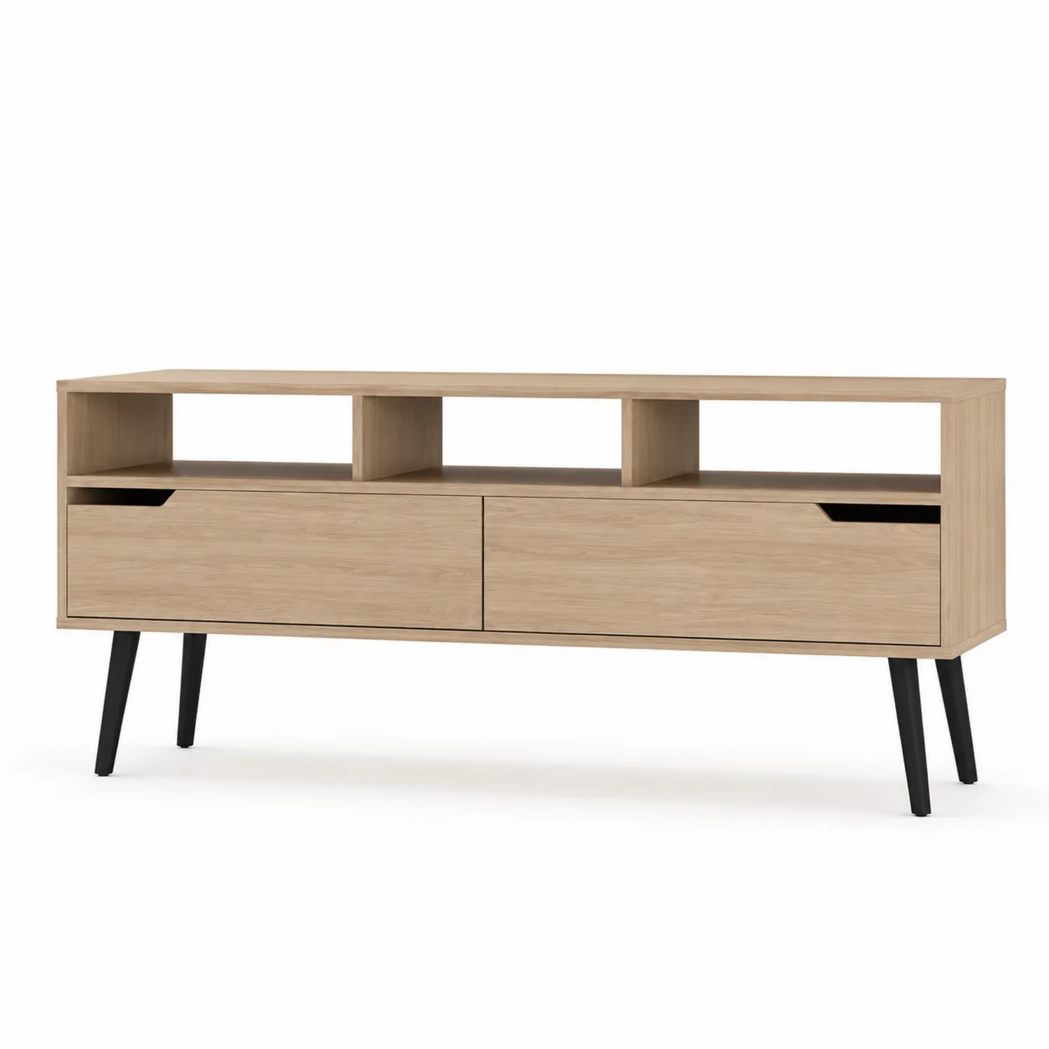 Szafka RTV z płyty MDF i metalu, dąb i czarny, 120x40x50 cm