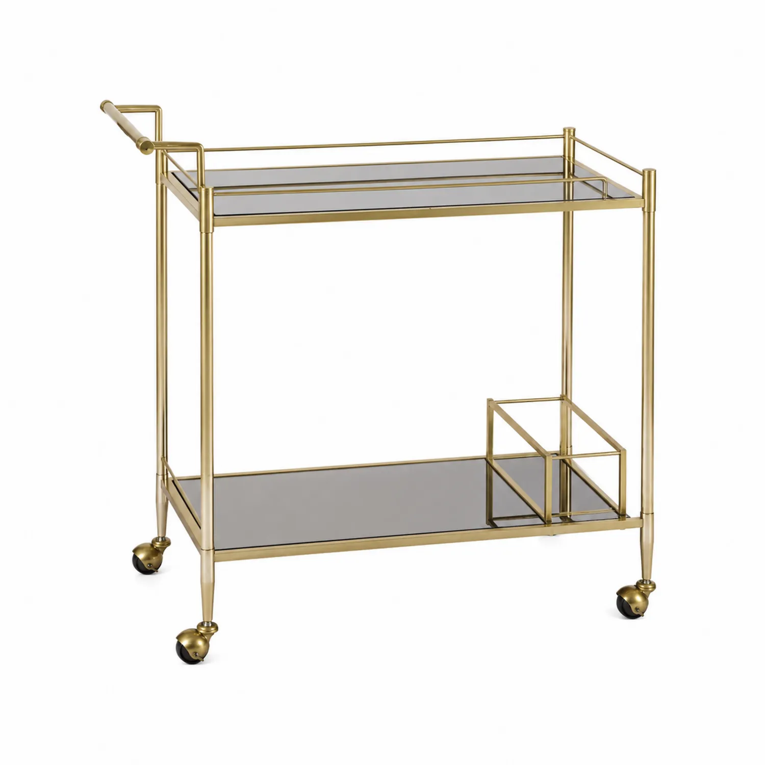 Wózek barowy metalowy złoty dymione szkło 80cm x 40cm x 85cm