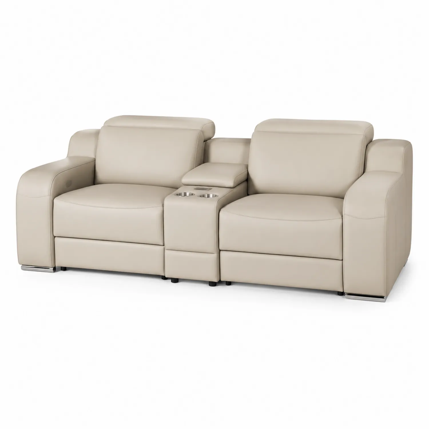 Sofa z ekoskóry beżowa z uchwytami na napoje