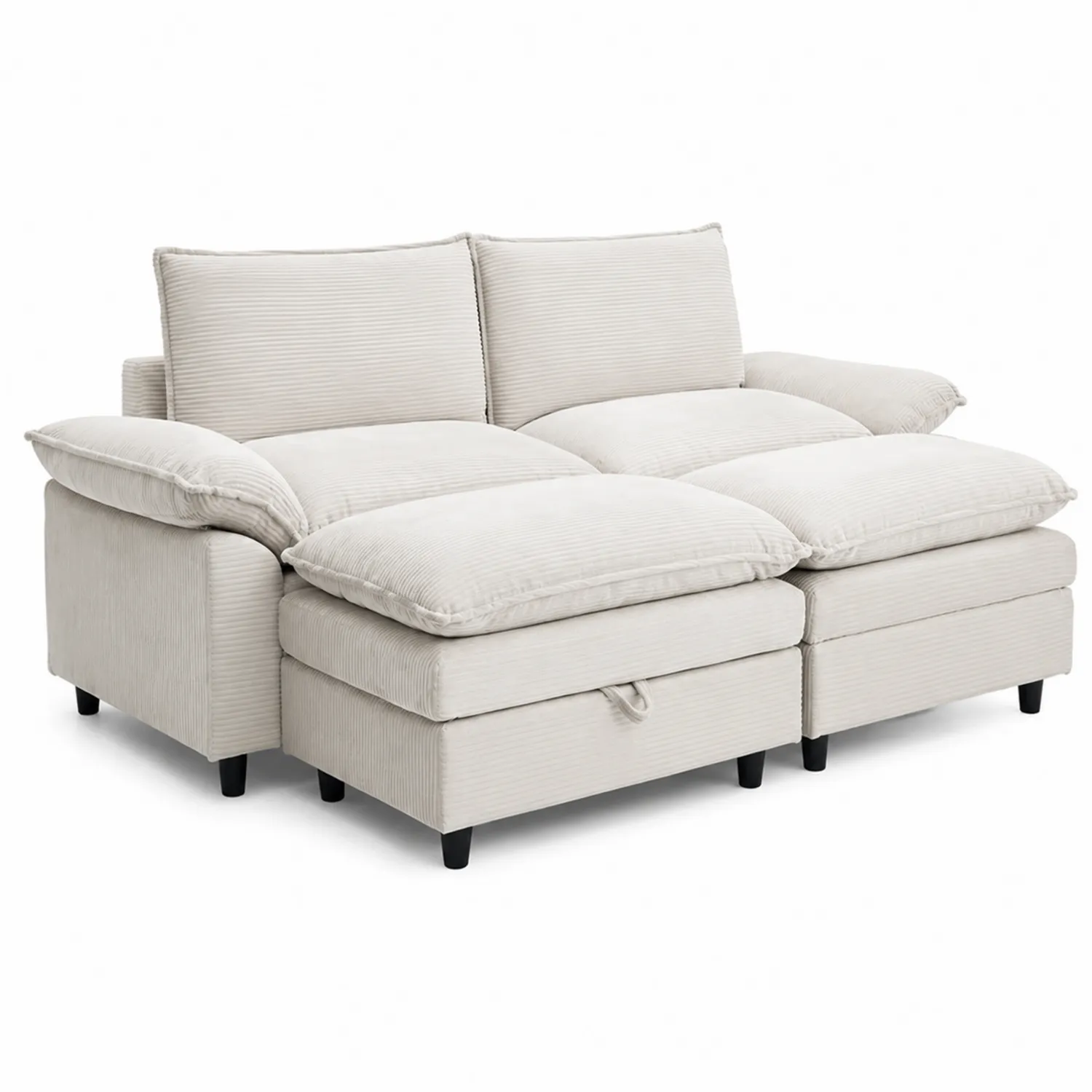 Sofa modułowa 2-osobowa rozkładana kremowy sztruks