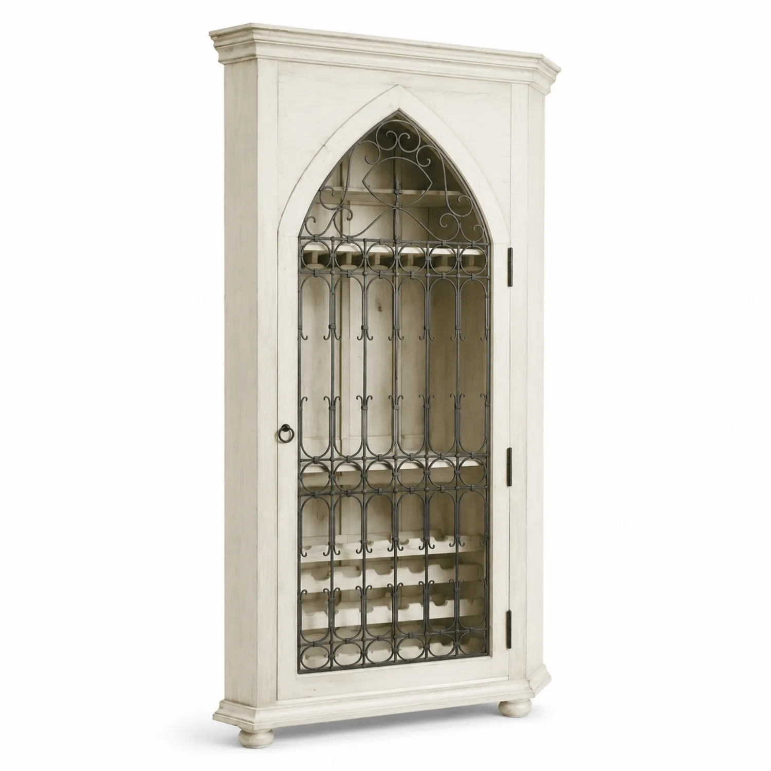 Gotycka szafka barowa z drewna i metalu biało-czarna 180 cm x 90 cm x 45 cm