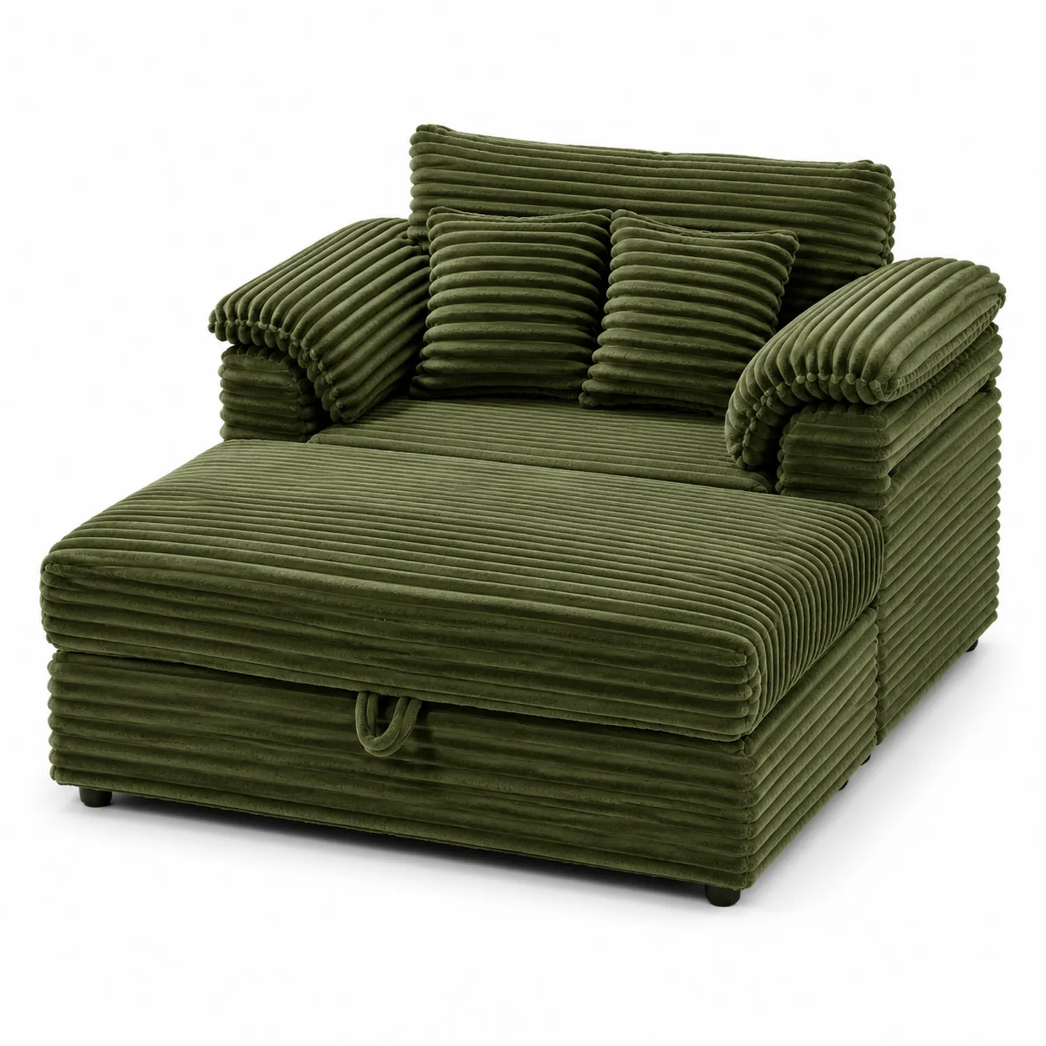 Rozkładana sofa welurowa z poduszkami Zielony