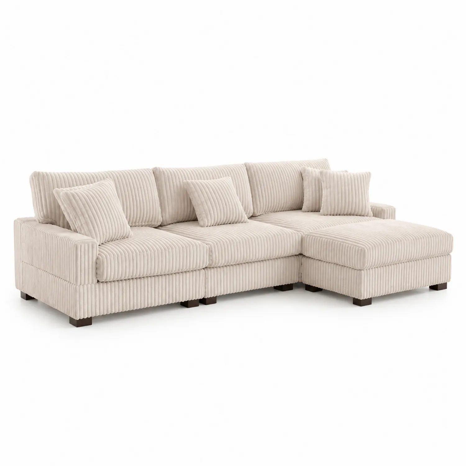 Sofa narożna z sztruksu beżowa modułowa