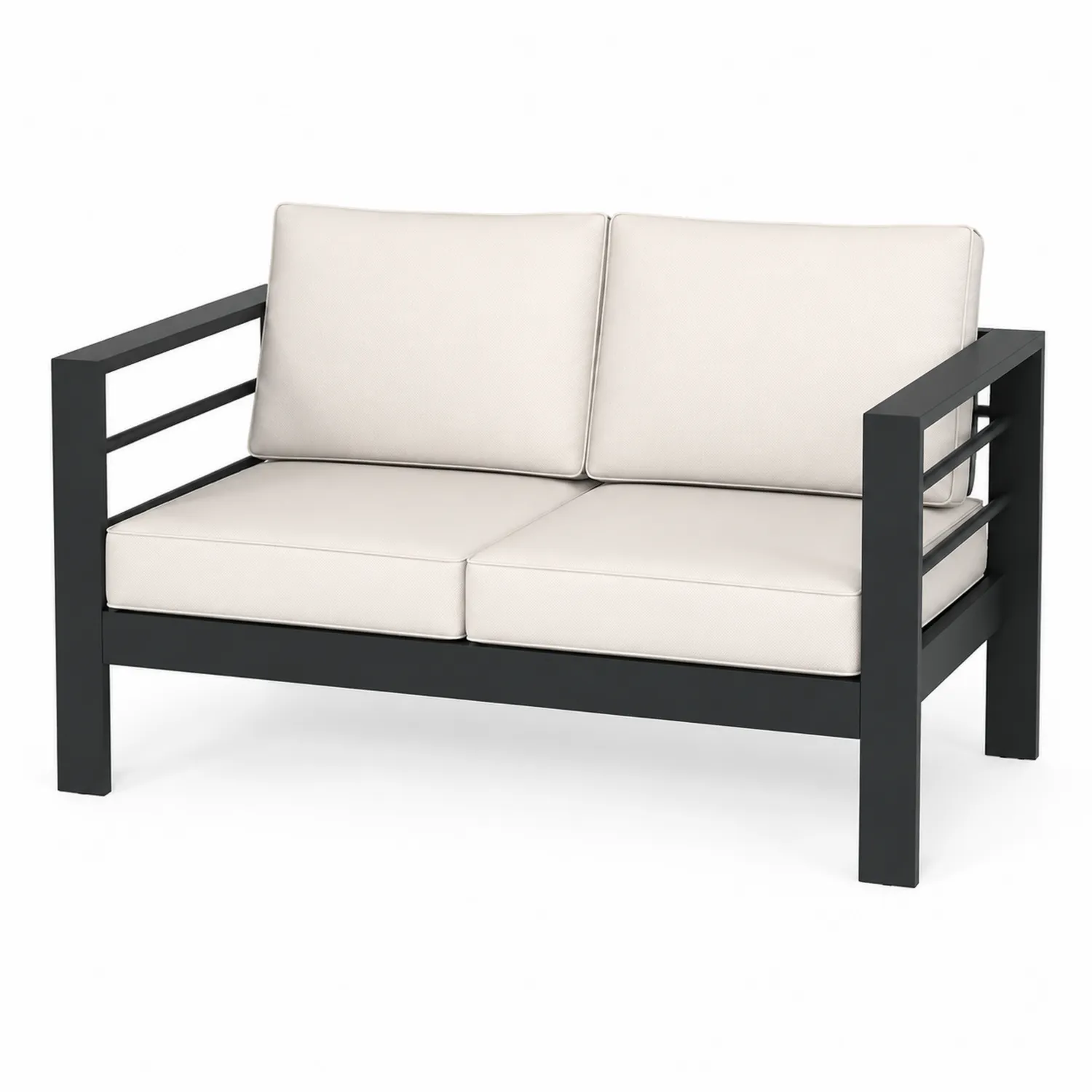 Metalowa sofa ogrodowa 2-osobowa z kremowymi poduszkami