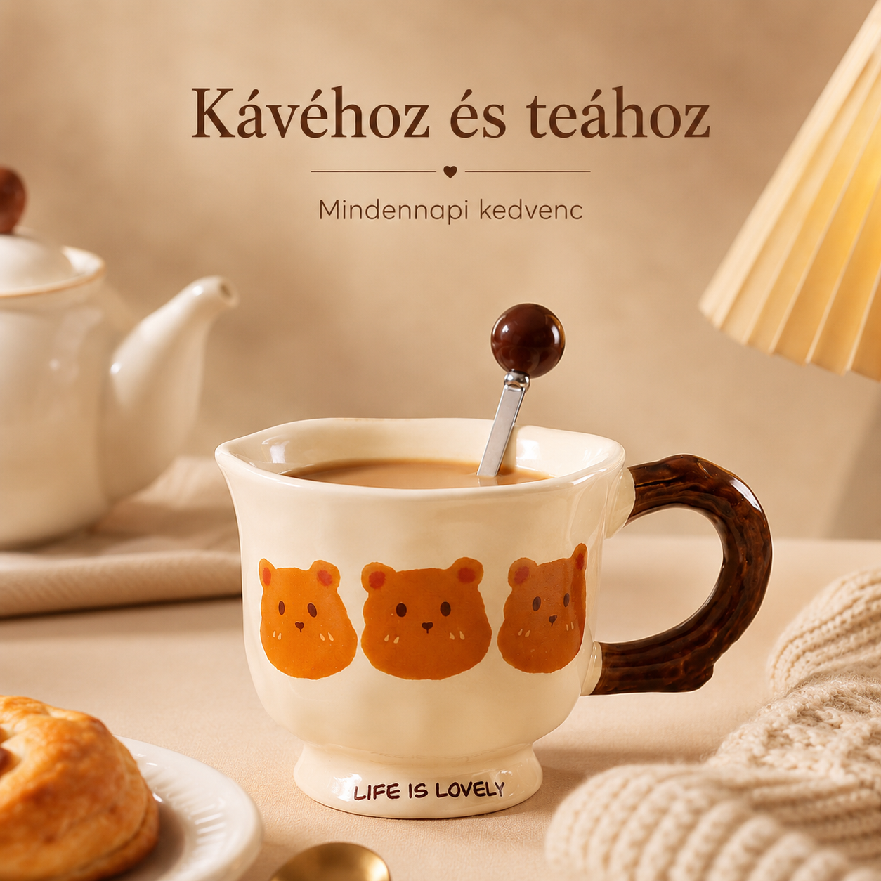 Új, aranyos stílusú kerámia bögre/kávés/reggeliző bögre/barát/barátnő bögre/kanál mackós tetővel
