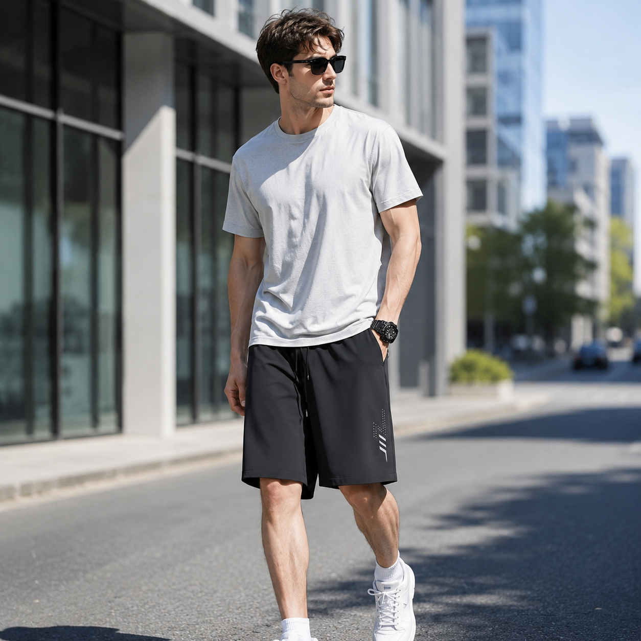 Nyári gyorsan száradó, lélegző sportnadrág, lezser ötpontos nadrág, vékony, laza, plus size férfi strandnadrág, jégselyemes rövidnadrág