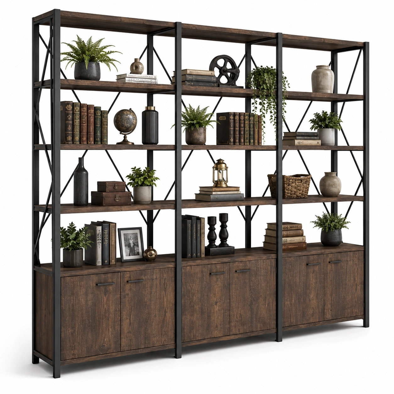 Industrialny Regal Loft z Szafkami – Brazowy