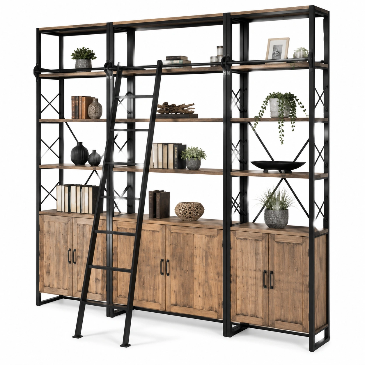 Regal Biblioteczny Loft z Drabina – Jasny Braz