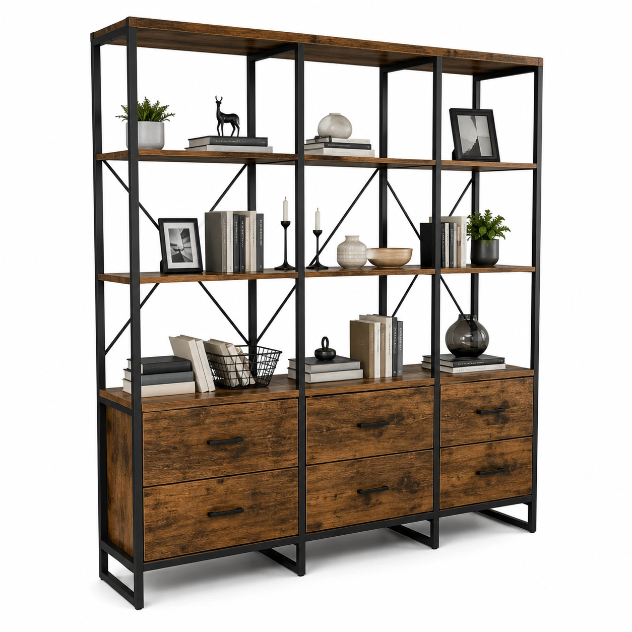 Regal Industrialny z Szufladami – Ciemny Braz