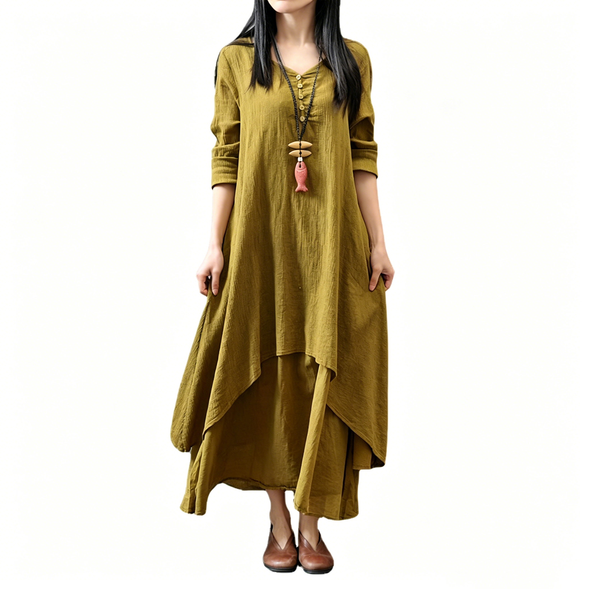 Boho Irregular Layered Linen Maxi Dress for Women