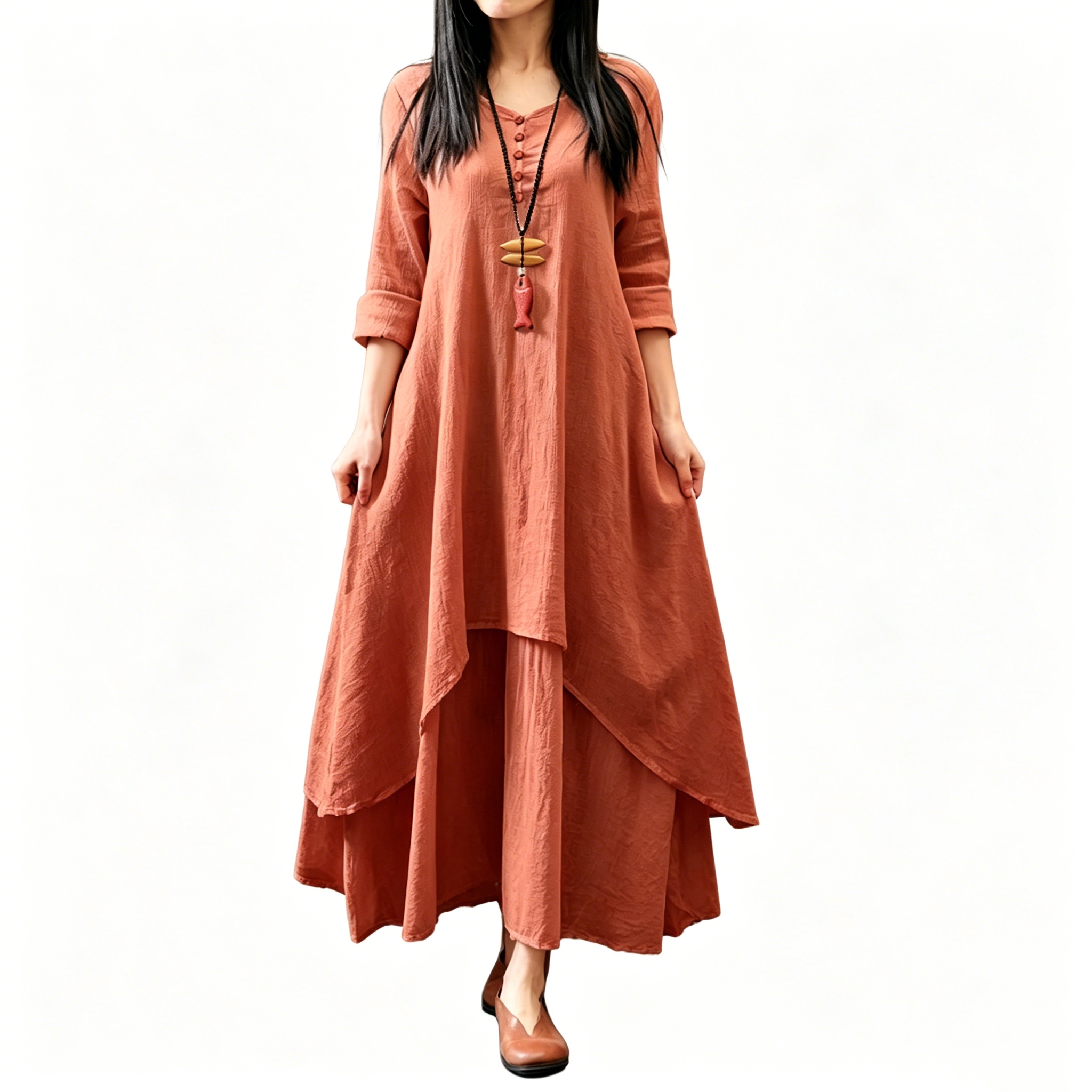 Boho Irregular Layered Linen Maxi Dress for Women
