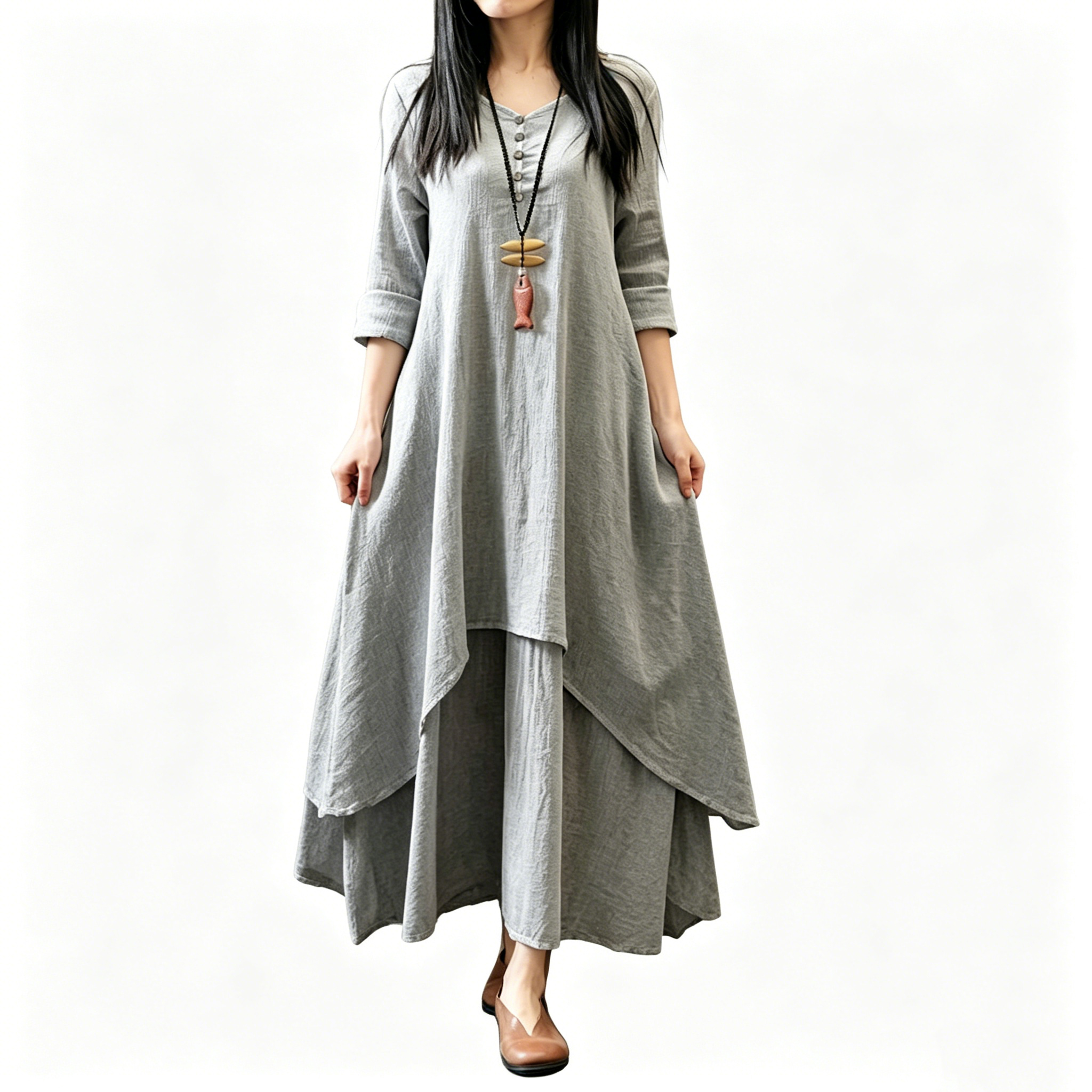Boho Irregular Layered Linen Maxi Dress for Women