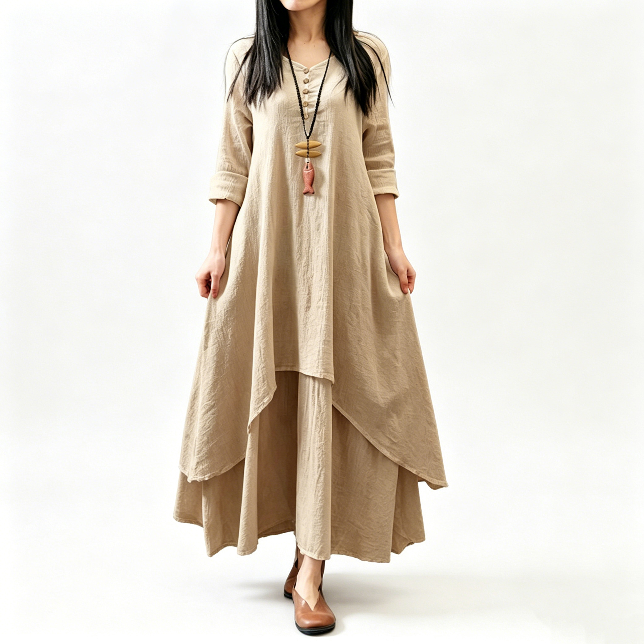 Boho Irregular Layered Linen Maxi Dress for Women