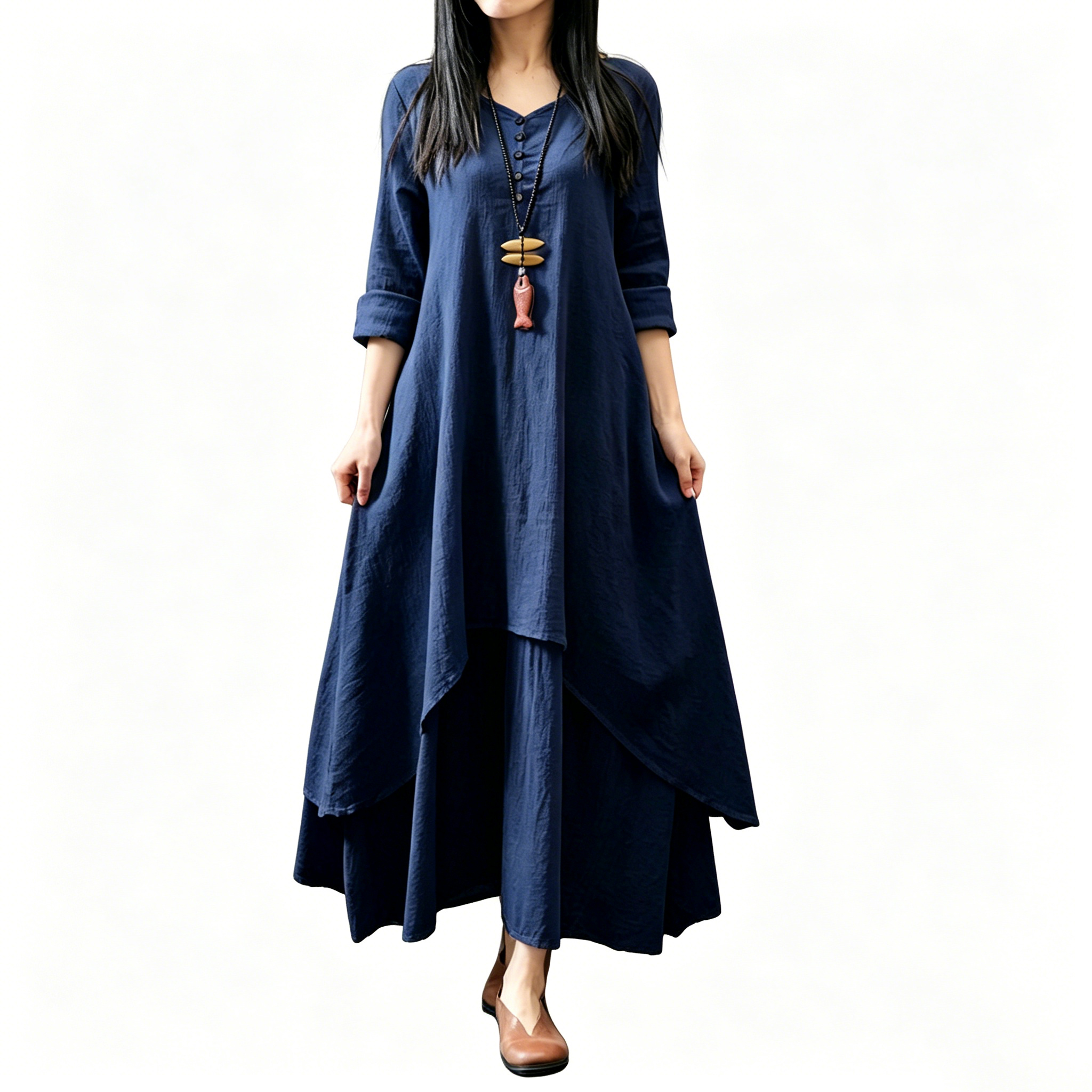 Boho Irregular Layered Linen Maxi Dress for Women