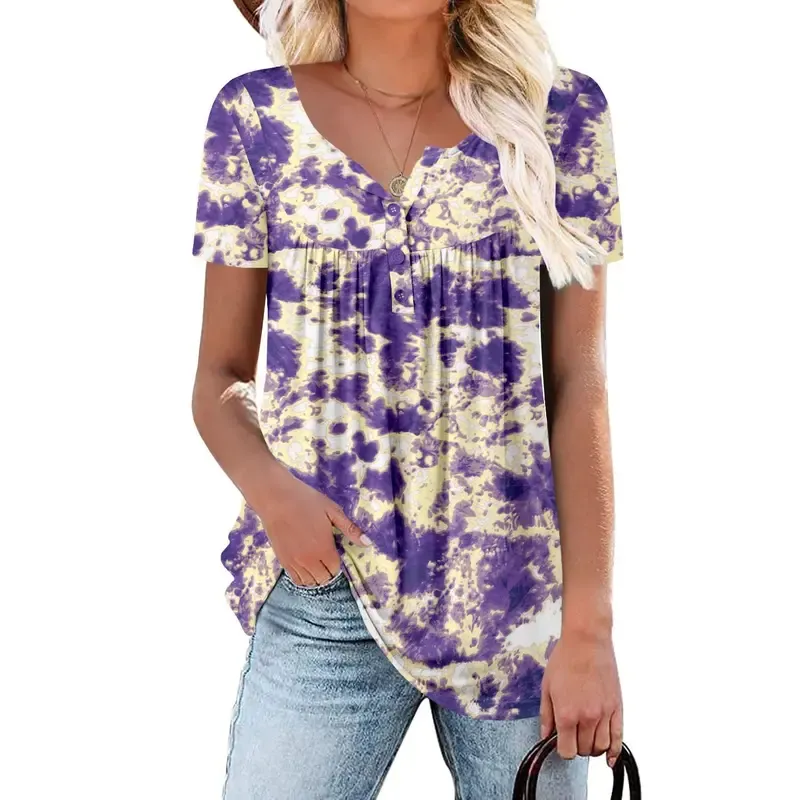 Women's Summer Pleated Printed Short-Sleeves