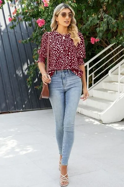 Cicy Bell Women's Polka Dot 3/4 Sleeve Blouse Tops Ladies Casual Office Work Crew Neck T-Shirt Spring Soft Crewneck