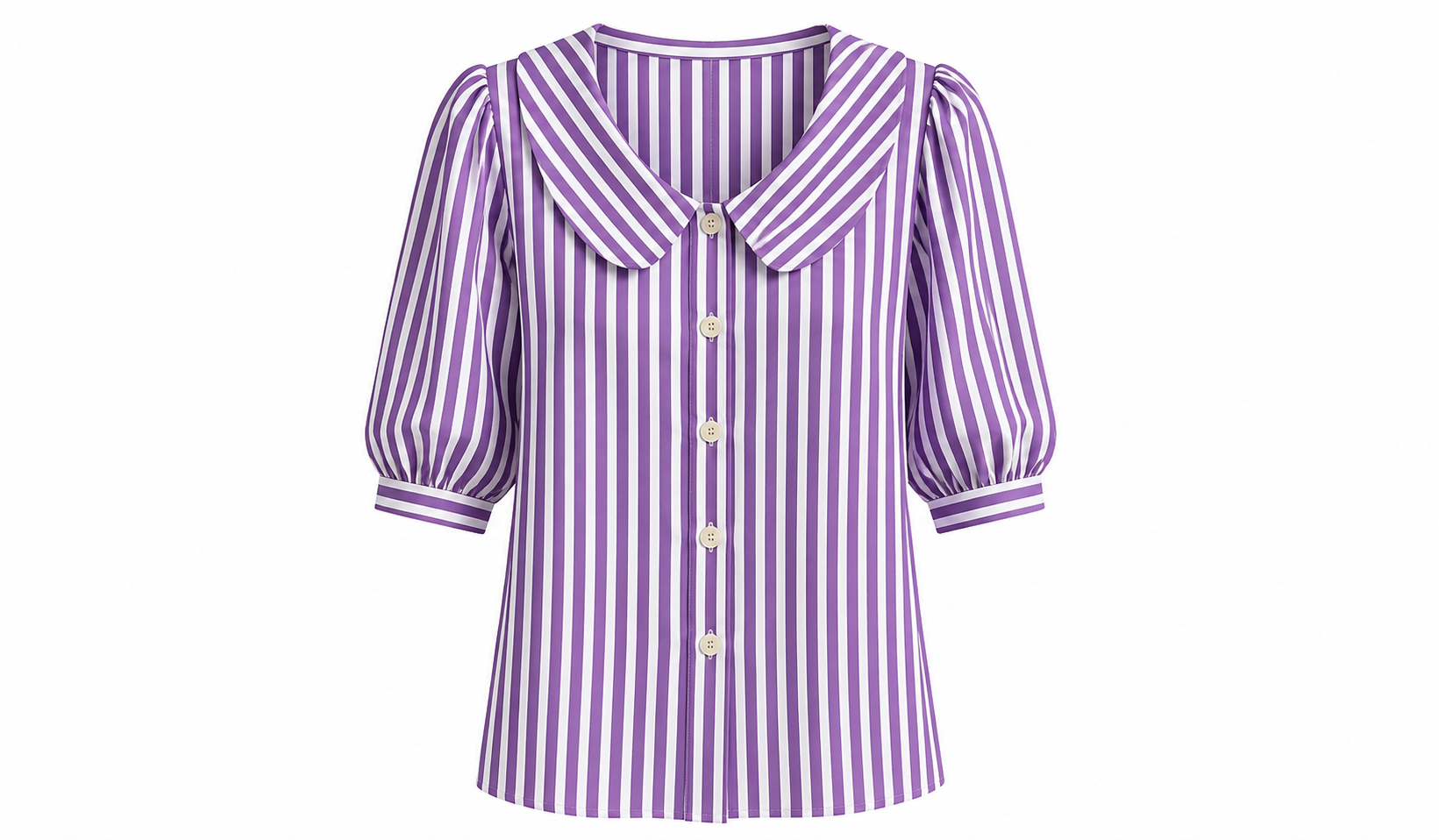 Women's Peter Pan Collar Striped Cotton Linen Shirt