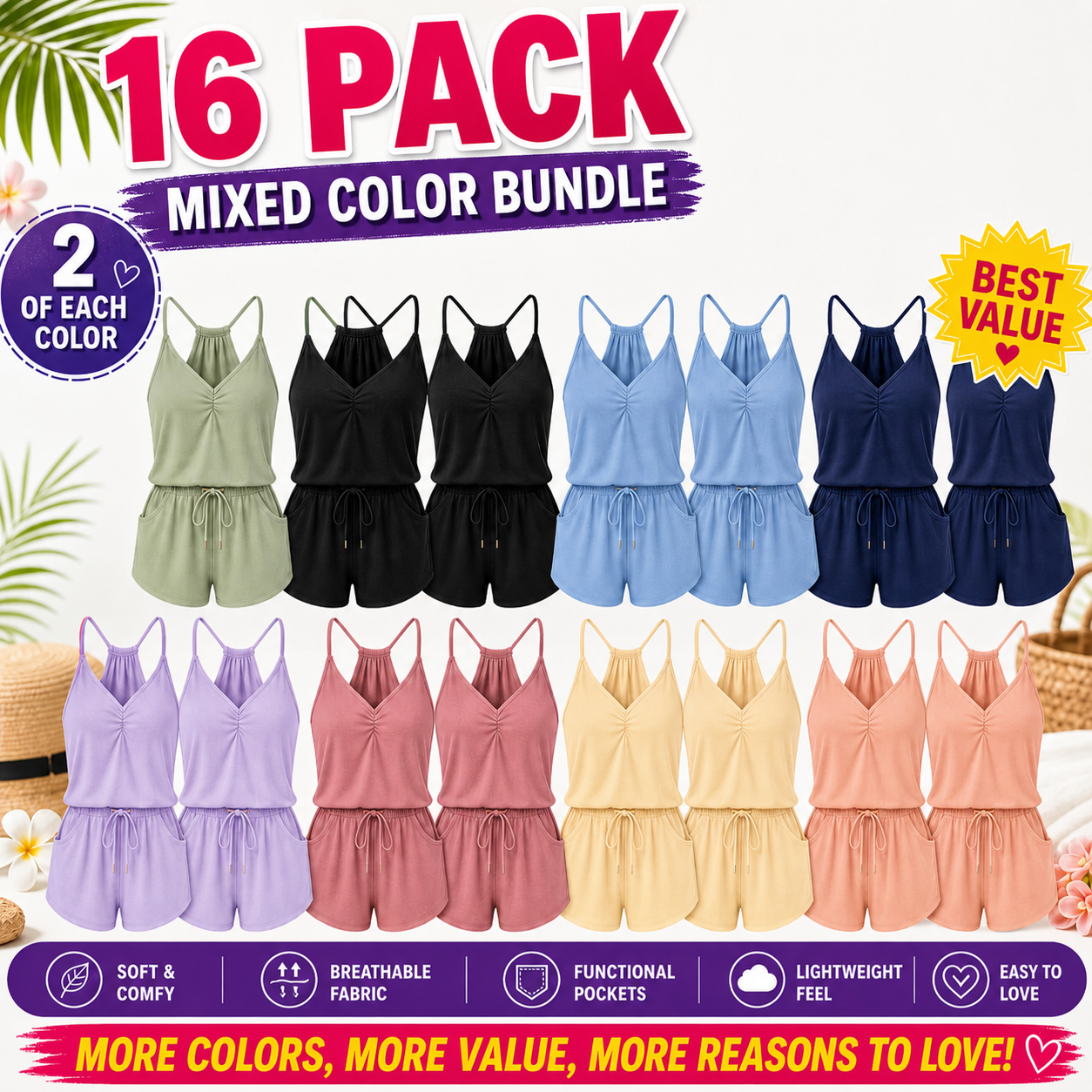 Women's Textured Modal Blend V-Neck Racerback Lounge Rompers