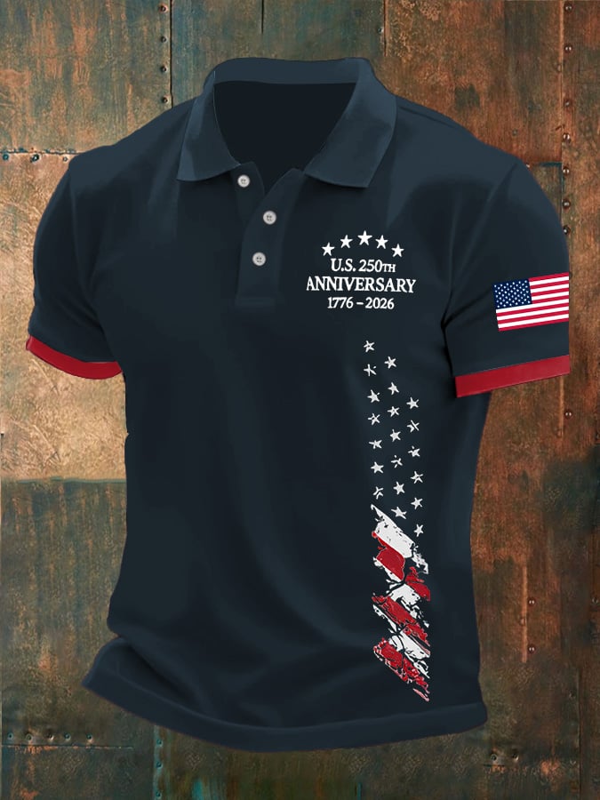 Men's America 250th Anniversary Print Casual Polo Shirt