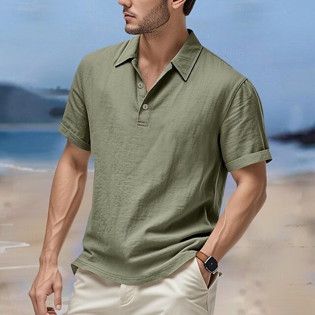 Men's Lightweight Linen Polo Shirt for Summer Comfort