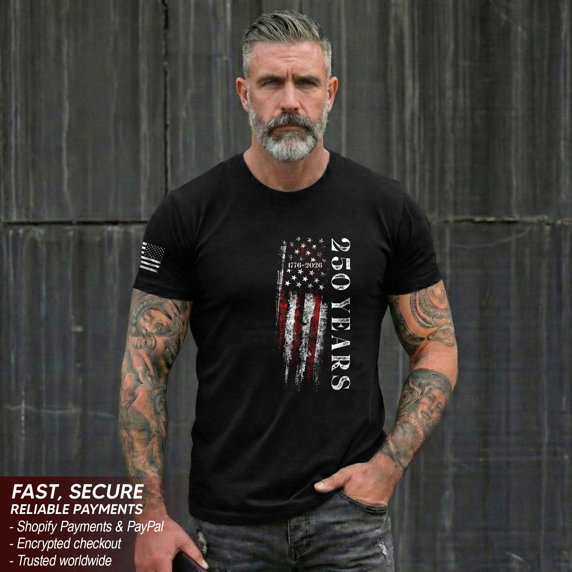250 Years Vertical Flag T-Shirt – Vintage USA Independence 1776–2026 Shirt