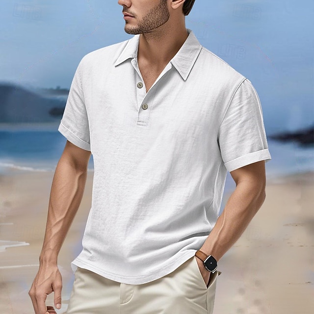 Men's Lightweight Linen Polo Shirt for Summer Comfort