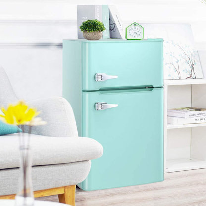 R.W.FLAME Puerta doble 3.2 Cu. Pie. Frigorífico compacto Mini frigorífico con congelador