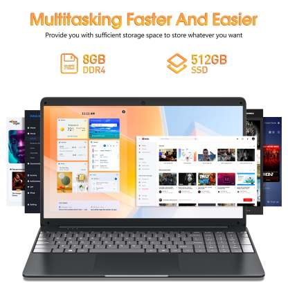 SGIN portátil de 15,6 pulgadas, 8 GB DDR4, 256 GB SSD, Windows 11 con procesador Intel Celeron de 4 núcleos, HD IPS 1366x 768