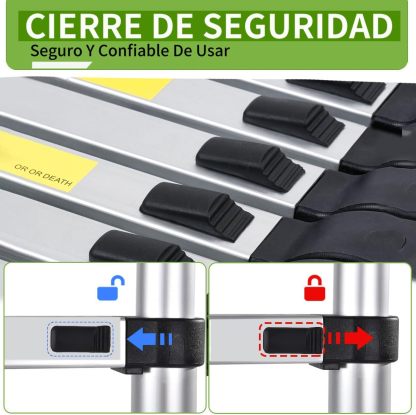 Bowoshen Escalera Telescópica de 5 Metros con Ganchos Escalera Recta de Aluminio Soporta 150 kg Plegable De Retracción Multiusos Extensible Compacta y Portátil Bloqueo De Escalón