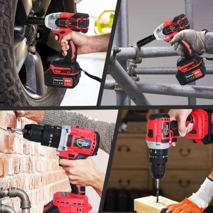 Kayoosi Taladro Electrico Inalámbrico y Juego de Llave de Impacto, con 2 Baterías Recargables de Iones de Litio y Cargador, con 33 Accesorios, Incluidas Tomas de Corriente, con Kit de Montaje.