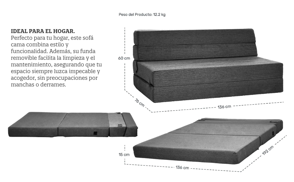 Sofa Cama Matrimonial 3 En 1 Multifuncional Funda Desmontable Lavable Relleno Tipo Foam Sellado 