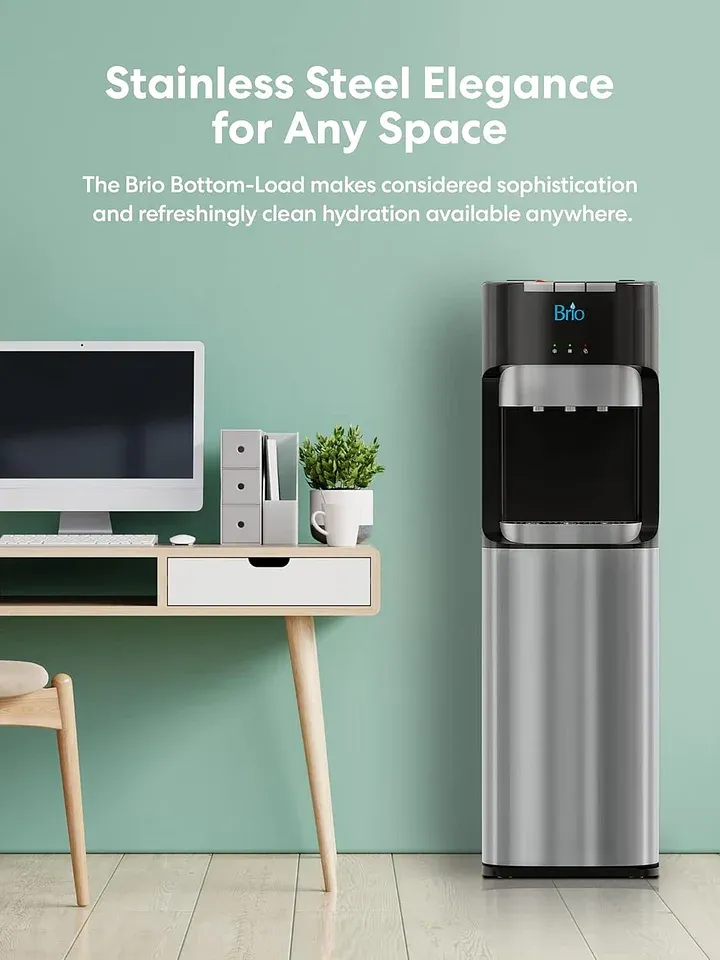 Brio - Dispensador de agua para enfriador de agua de carga inferior, serie esencial, 3 ajustes de temperatura, agua caliente, fría y fría, aprobado por UL/Energy Star