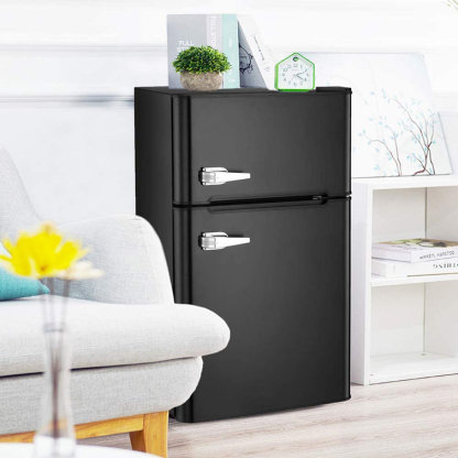 R.W.FLAME Puerta doble 3.2 Cu. Pie. Frigorífico compacto Mini frigorífico con congelador