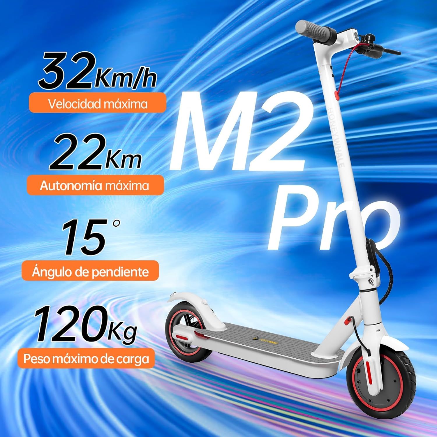 HONEYWHALE M2 Pro Scooter Eléctrico Plegable para Adultos, Motor de 500 W de Potencia Máxima, 22km con una Carga Completa, Velocidad Máxima 32km/h, Patin Eléctrico con App Control Bluetooth