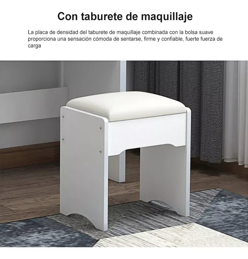Tocador Multifuncional Moderno Con Espejo, Silla Y 4 Cajones