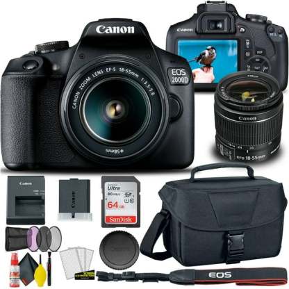 Canon EOS 2000D / Rebel T7 Cámara DSLR + Lente de 18-55 mm, Paquete de inicio de filtros de 58 mm Canon 2727C002AA_EDI_3