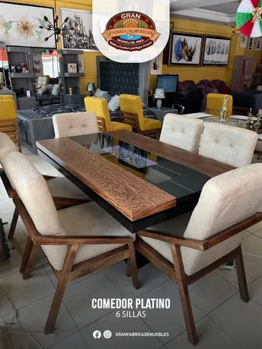 Comedor 6 Sillas Platino Premium Elegante Luz Led Decorado