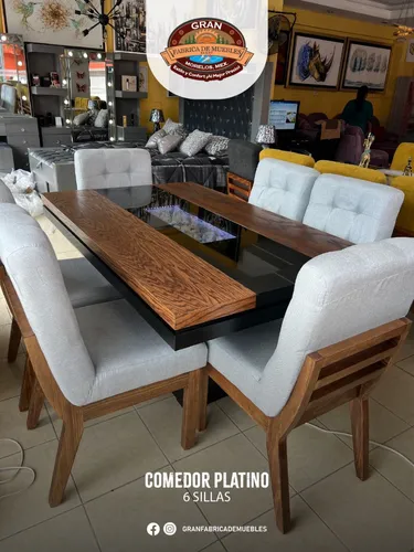 Comedor 6 Sillas Platino Premium Elegante Luz Led Decorado
