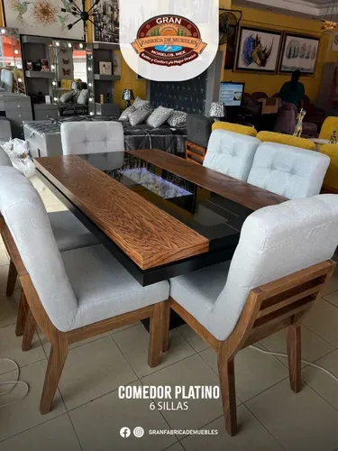 Comedor 6 Sillas Platino Premium Elegante Luz Led Decorado